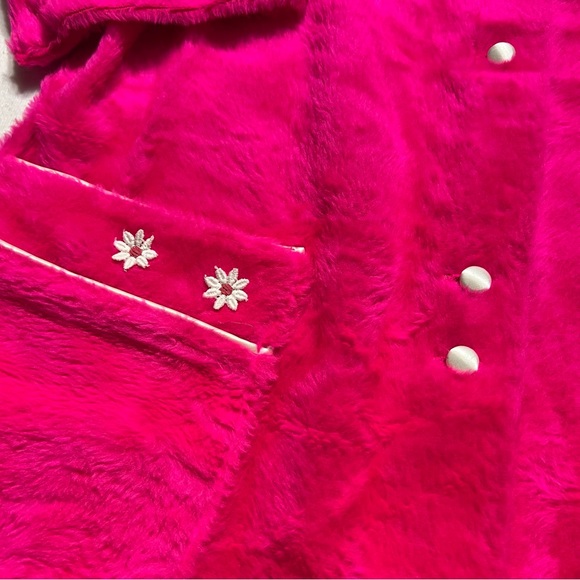 Carol Brent 1960s vintage neon pink robe Barbie flowers fuzzy medium - Picture 2 of 4